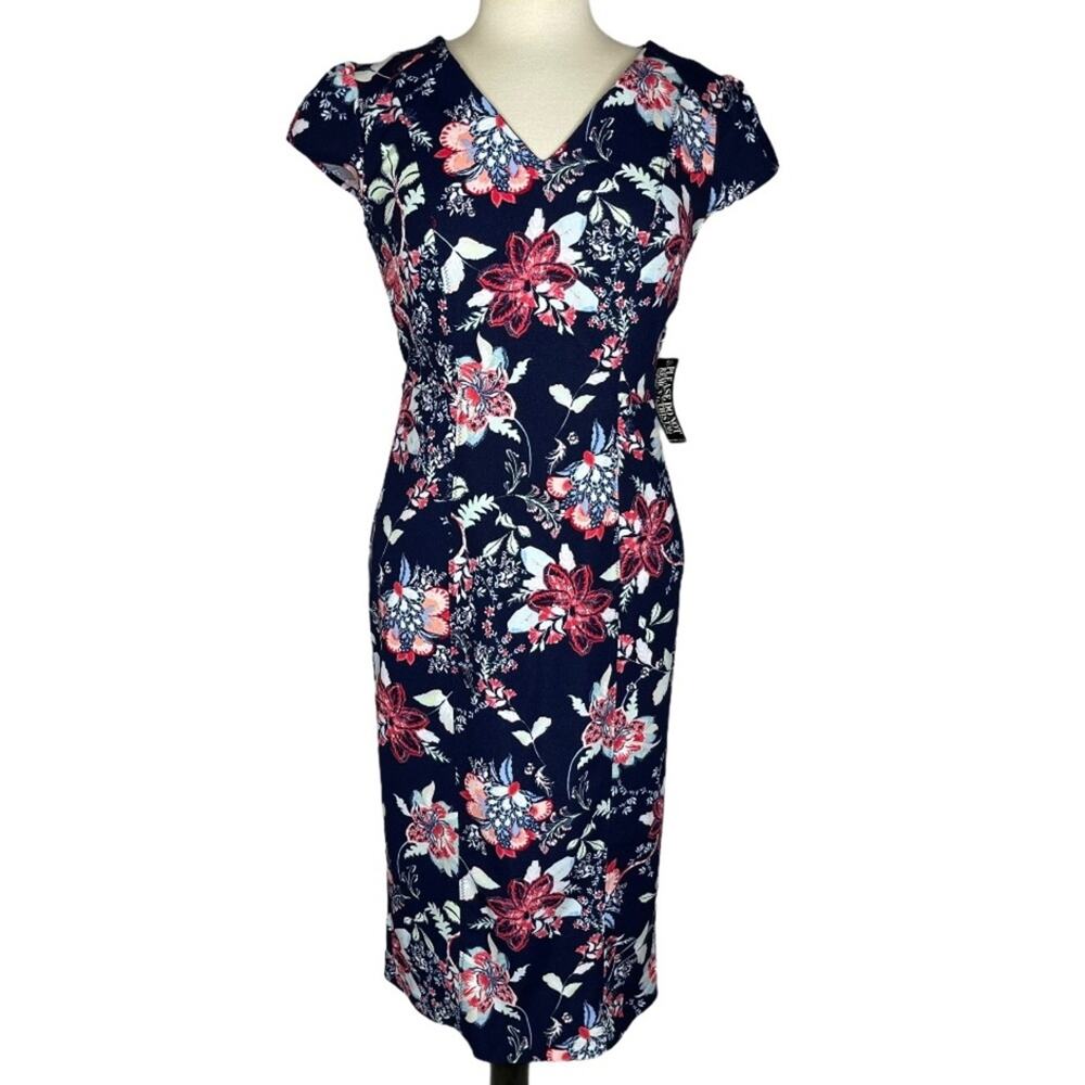 A). New York & Company V-neckline Short Sleeve MIDI Long Dresses size Small